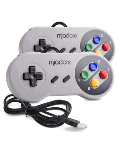 Paquete de 2 Controladores USB miadore para SNES Retro 16x15x3 cm