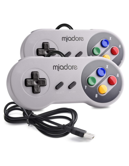 Paquete de 2 Controladores USB miadore para SNES Retro 16x15x3 cm