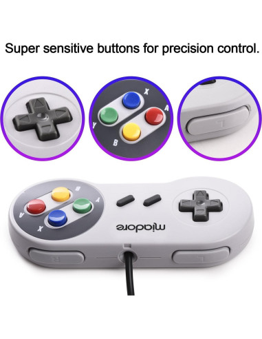 Paquete de 2 Controladores USB miadore para SNES Retro 16x15x3 cm