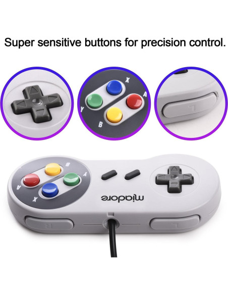 Paquete de 2 Controladores USB miadore para SNES Retro 16x15x3 cm
