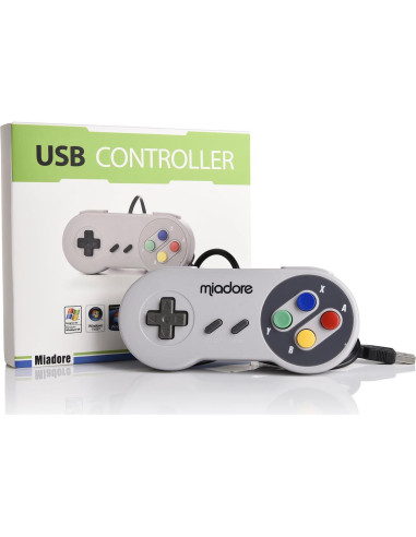 Paquete de 2 Controladores USB miadore para SNES Retro 16x15x3 cm