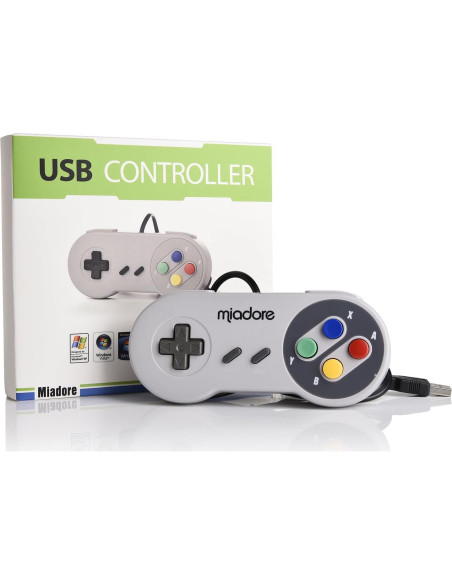 Paquete de 2 Controladores USB miadore para SNES Retro 16x15x3 cm