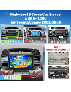 Radio de Coche Android Roinvou 6+128G para Toyota Camry 2001-2006 2