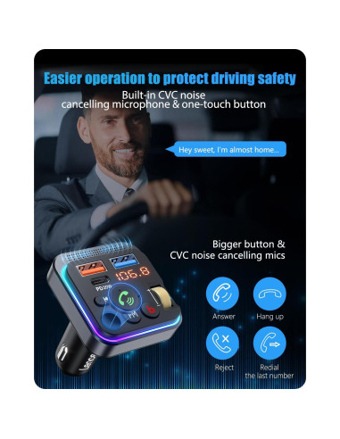 Transmisor FM Bluetooth LENCENT BT25 Cargador USB 20W QC 3.0