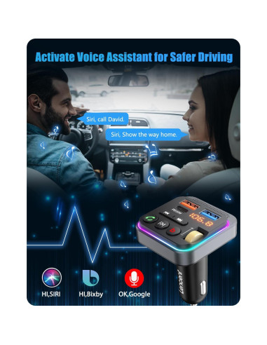 Transmisor FM Bluetooth LENCENT BT25 Cargador USB 20W QC 3.0