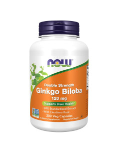 Suplemento Ginkgo Biloba NOW Foods 120 mg Doble Fuerza 200 Cápsulas Veganas