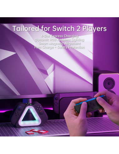 Dock de Carga Rápida Hosanwell para Joy-Con Switch 2 - 4 Controladores
