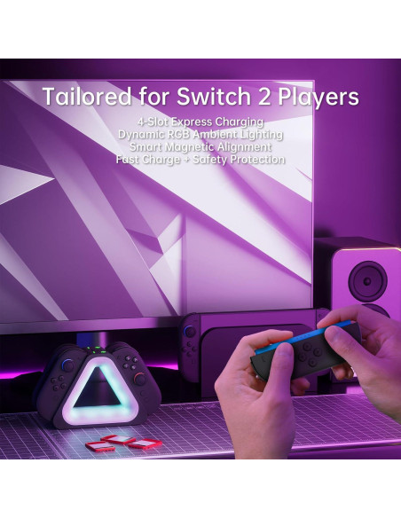 Dock de Carga Rápida Hosanwell para Joy-Con Switch 2 - 4 Controladores