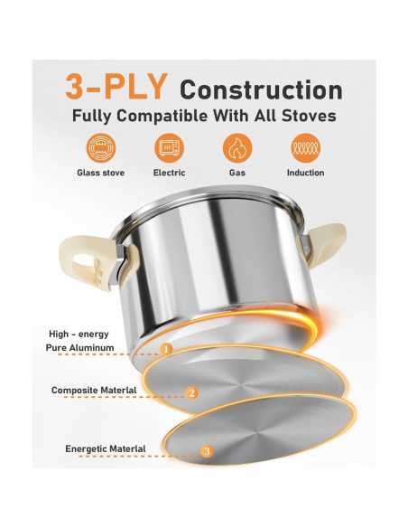 Olla de presión Abijan 8 QT acero inoxidable 10 piezas