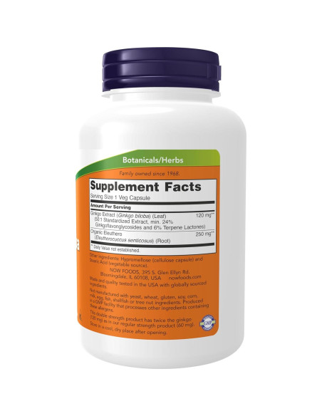 Suplemento Ginkgo Biloba NOW Foods 120 mg Doble Fuerza 200 Cápsulas Veganas Suplemento Ginkgo Biloba NOW Foods 120 mg Doble Fuerza 200 Cápsulas Veganas