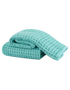 Juego de 2 Toallas de Cara Microfibra Turquesa 33x33 cm