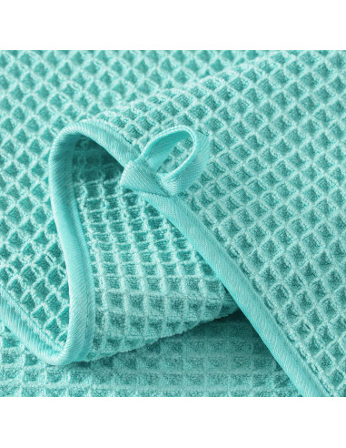 Juego de 2 Toallas de Cara Microfibra Turquesa 33x33 cm