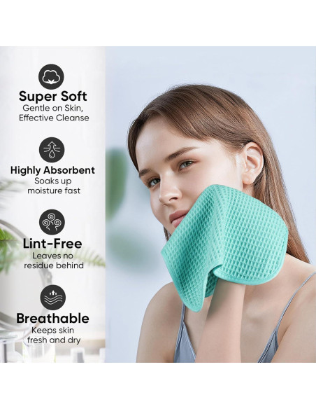 Juego de 2 Toallas de Cara Microfibra Turquesa 33x33 cm