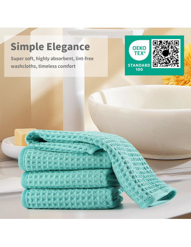 Juego de 2 Toallas de Cara Microfibra Turquesa 33x33 cm