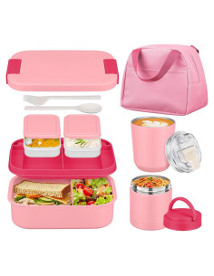 Juego de Caja de Almuerzo Bento HWONMTE Rosa 3 Compartimentos