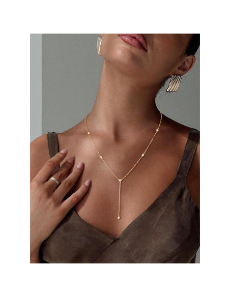 Collar Lariat de Oro 14K para Mujeres con Colgante Y