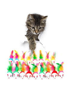 Juguetes para Gatos FYNIGO - Set 17 Ratones Sonajeros con Plumas