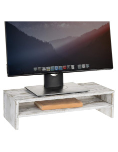 Soporte Elevador de Monitor MyGift de Madera Blanqueada 2 Niveles