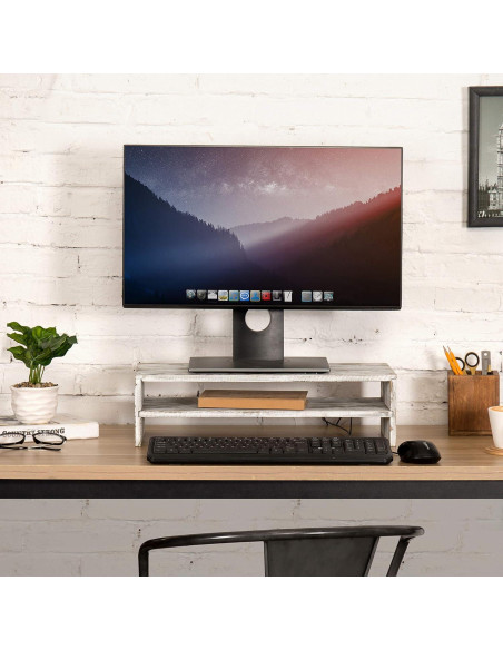 Soporte Elevador de Monitor MyGift de Madera Blanqueada 2 Niveles