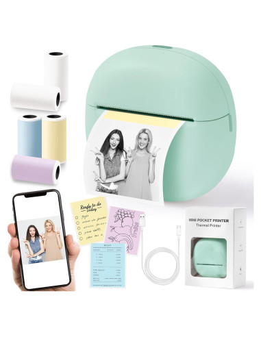 Impresora Térmica Mini GQIRIL Bluetooth Verde - Sin Tinta