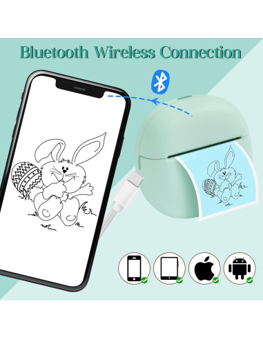 Impresora Térmica Mini GQIRIL Bluetooth Verde - Sin Tinta