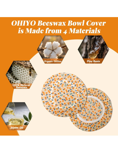 Cubiertas de Tazón Reutilizables OHIYO 30.48 cm Cera de Abeja