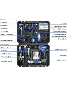 Kit de herramientas BlakHose 261 piezas con taladro 12V 2