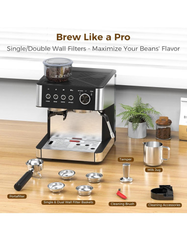 Máquina de Espresso COWSAR 20 Bar con Molinillo y Vapor