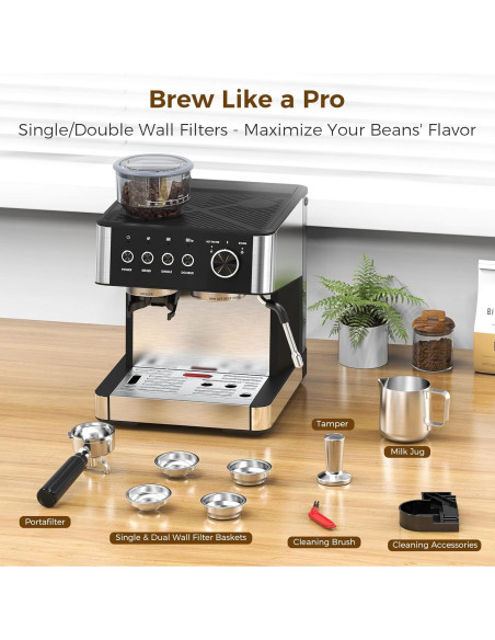 Máquina de Espresso COWSAR 20 Bar con Molinillo y Vapor