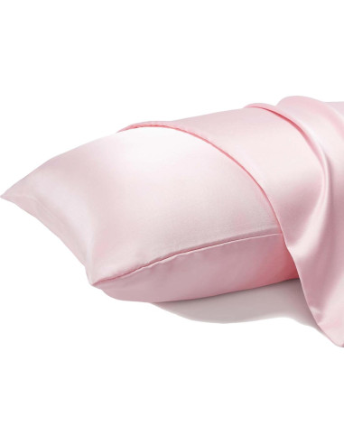 Funda de Almohada de Seda SEAGEBEL Rey 100% Morera Rosa 50.8x91.4cm