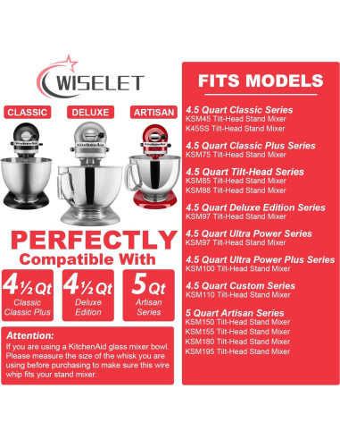 Batidor de Alambre de Acero Inoxidable Wiselet K45WW para KitchenAid