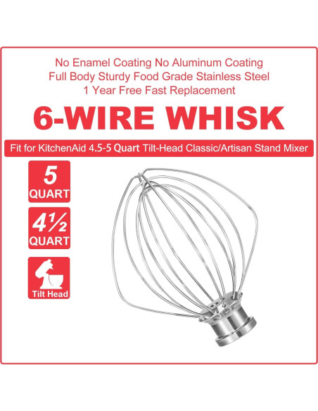 Batidor de Alambre de Acero Inoxidable Wiselet K45WW para KitchenAid
