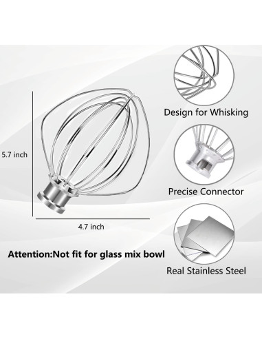Batidor de Alambre de Acero Inoxidable Wiselet K45WW para KitchenAid