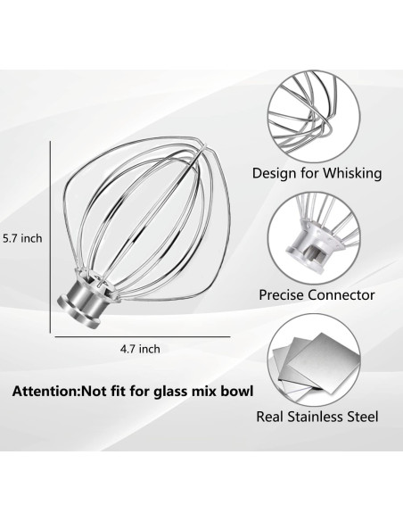 Batidor de Alambre de Acero Inoxidable Wiselet K45WW para KitchenAid