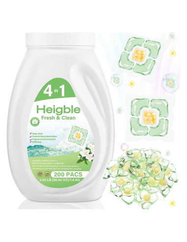 200 Cápsulas Detergente Ropa Heigble 4 en 1 Fragancia Camelia