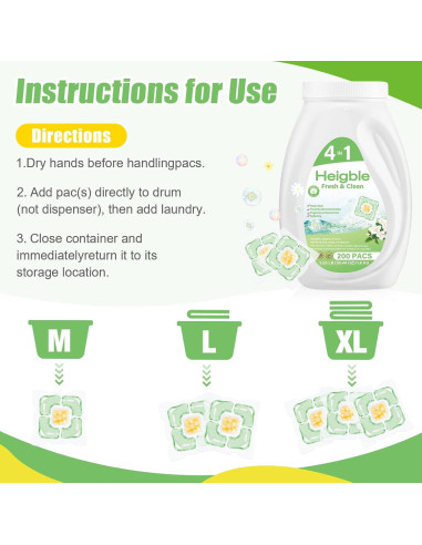 200 Cápsulas Detergente Ropa Heigble 4 en 1 Fragancia Camelia