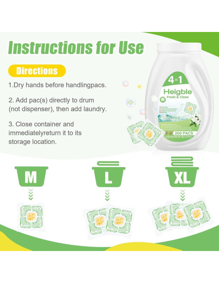 200 Cápsulas Detergente Ropa Heigble 4 en 1 Fragancia Camelia