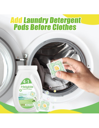 200 Cápsulas Detergente Ropa Heigble 4 en 1 Fragancia Camelia