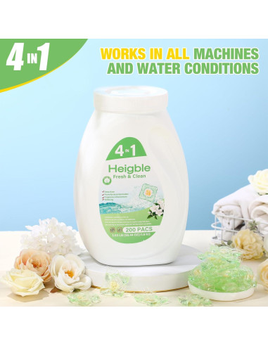 200 Cápsulas Detergente Ropa Heigble 4 en 1 Fragancia Camelia