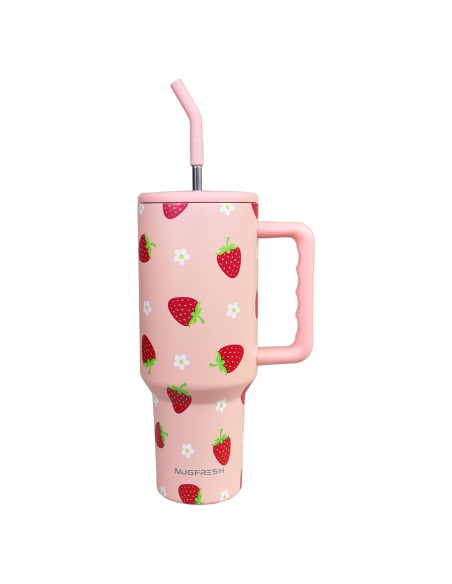 Taza de 1.2 L MugFresh fresa con popote y tapa aislante