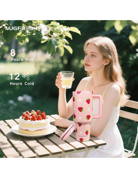 Taza de 1.2 L MugFresh fresa con popote y tapa aislante