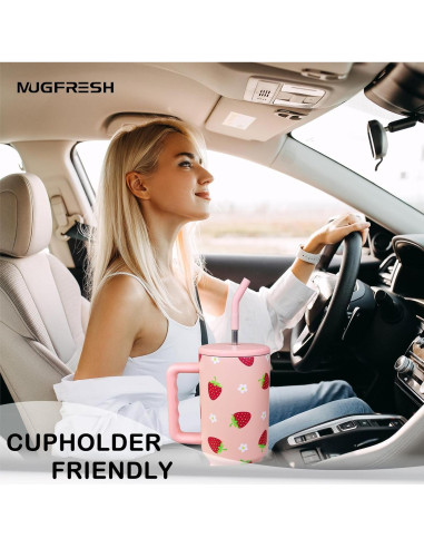 Taza de 1.2 L MugFresh fresa con popote y tapa aislante