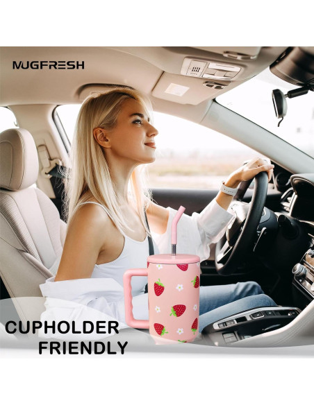 Taza de 1.2 L MugFresh fresa con popote y tapa aislante