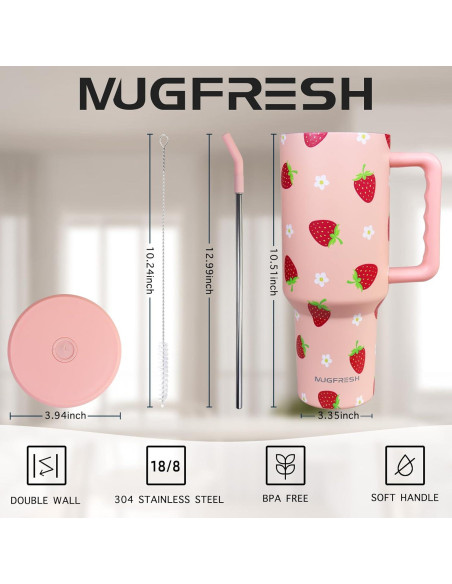 Taza de 1.2 L MugFresh fresa con popote y tapa aislante