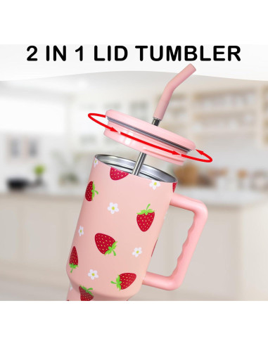 Taza de 1.2 L MugFresh fresa con popote y tapa aislante