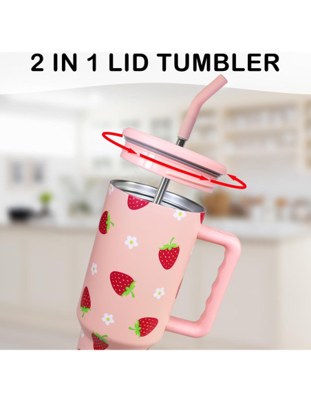 Taza de 1.2 L MugFresh fresa con popote y tapa aislante