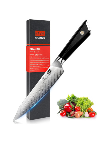 Cuchillo de Chef SHAN ZU 6" Damasco Acero Japonés 10Cr15CoMoV Cuchillo de Chef SHAN ZU 6" Damasco Acero Japonés 10Cr15CoMoV
