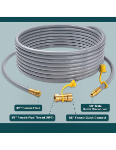Manguera de Gas Natural GASPRO 24 Pies 3/8" ID Conexión Rápida 2