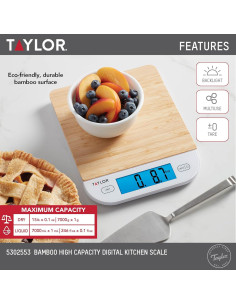 Báscula de Cocina Digital Taylor de Bambú 6.8 kg con Tara 2