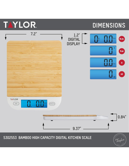 Báscula de Cocina Digital Taylor de Bambú 6.8 kg con Tara